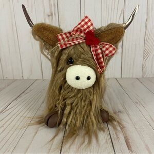 Highland Cow Gnome Valentine Red Heart Caramel Brown Handmade Farmhouse Decor